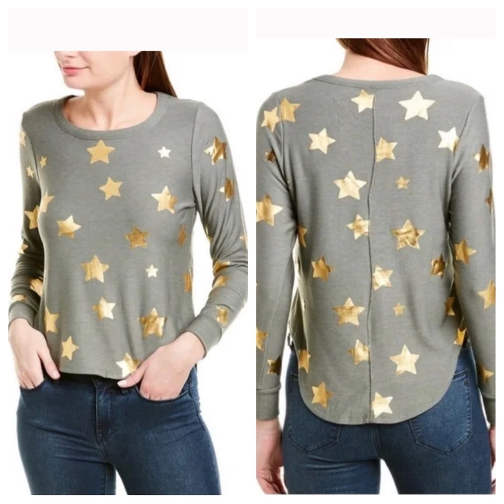 NWT! Chaser METALLIC STAR PRINT SWEATSHIRT IN SAFARI